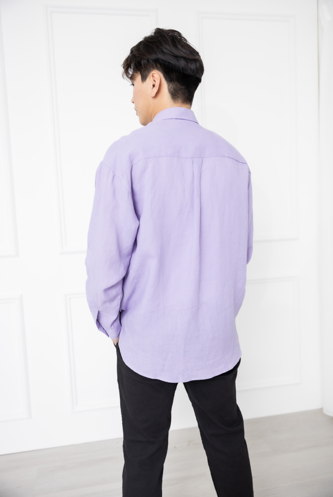 셔츠 立領全開襯衫長袖上衣 /紫色
