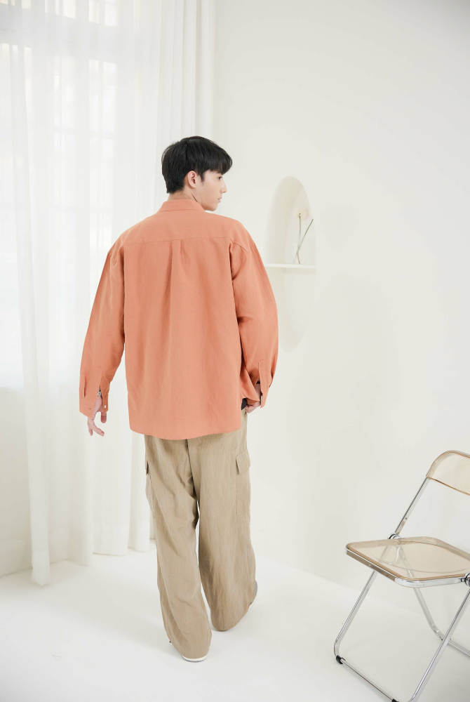 셔츠 磚土色麻織長袖上衣