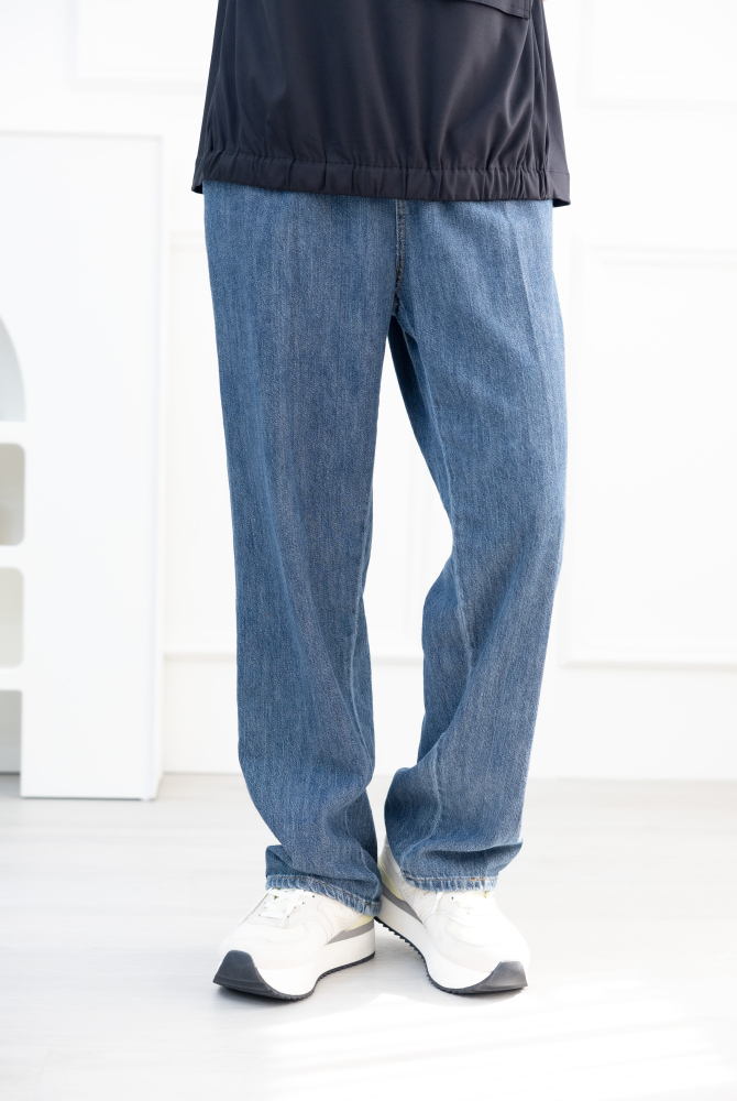 긴 바지 仿牛仔軟質長褲/淺藍色