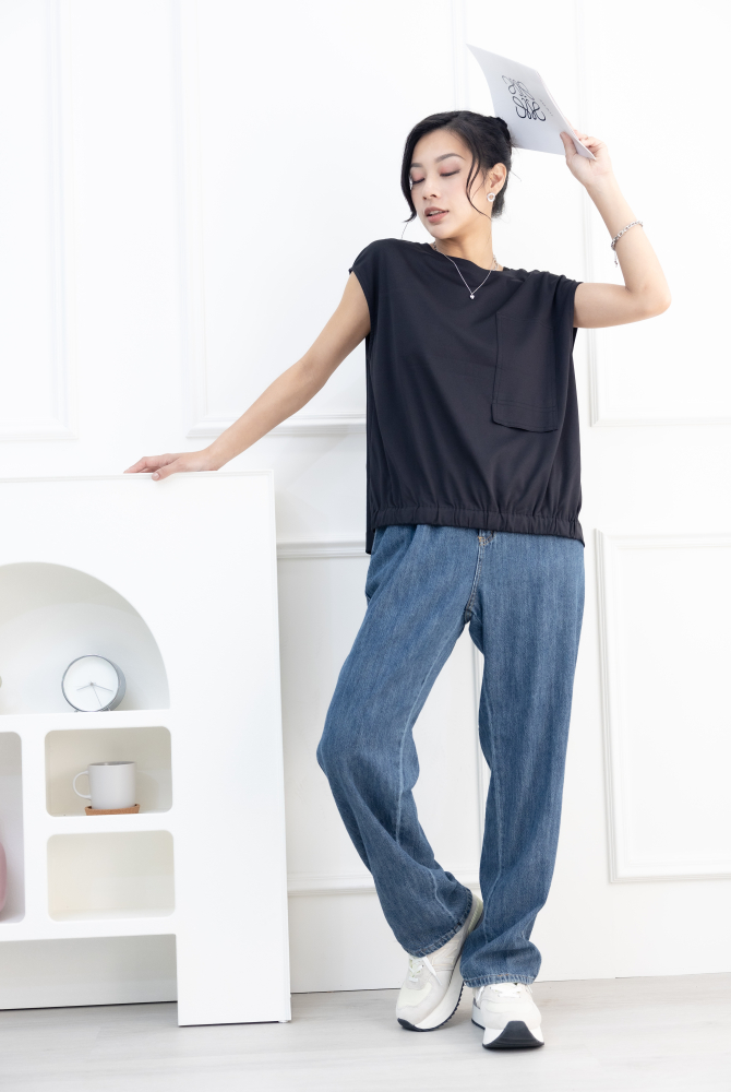 긴 바지 仿牛仔軟質長褲/淺藍色