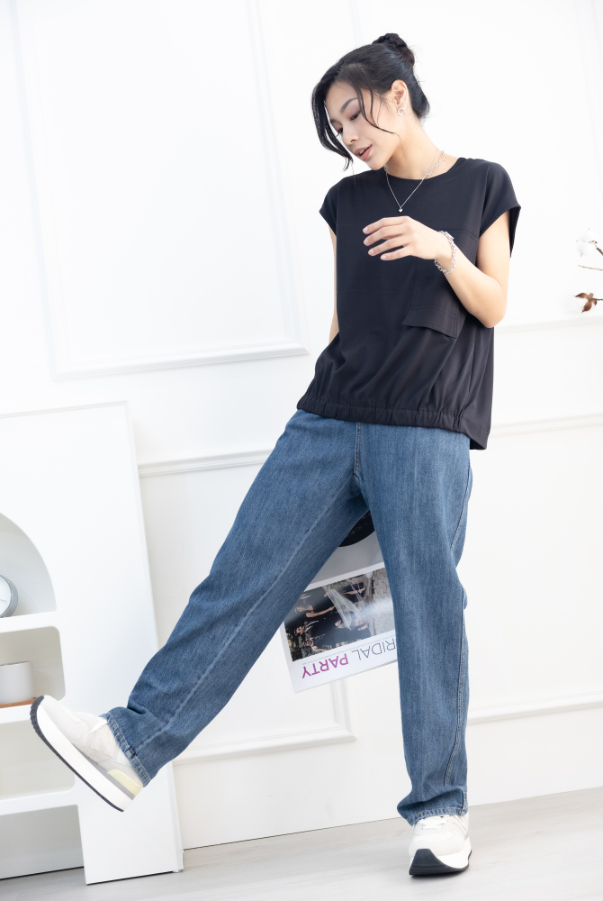 긴 바지 仿牛仔軟質長褲/淺藍色