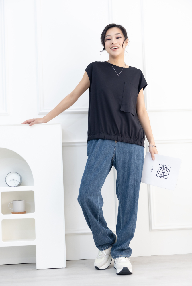 긴 바지 仿牛仔軟質長褲/淺藍色