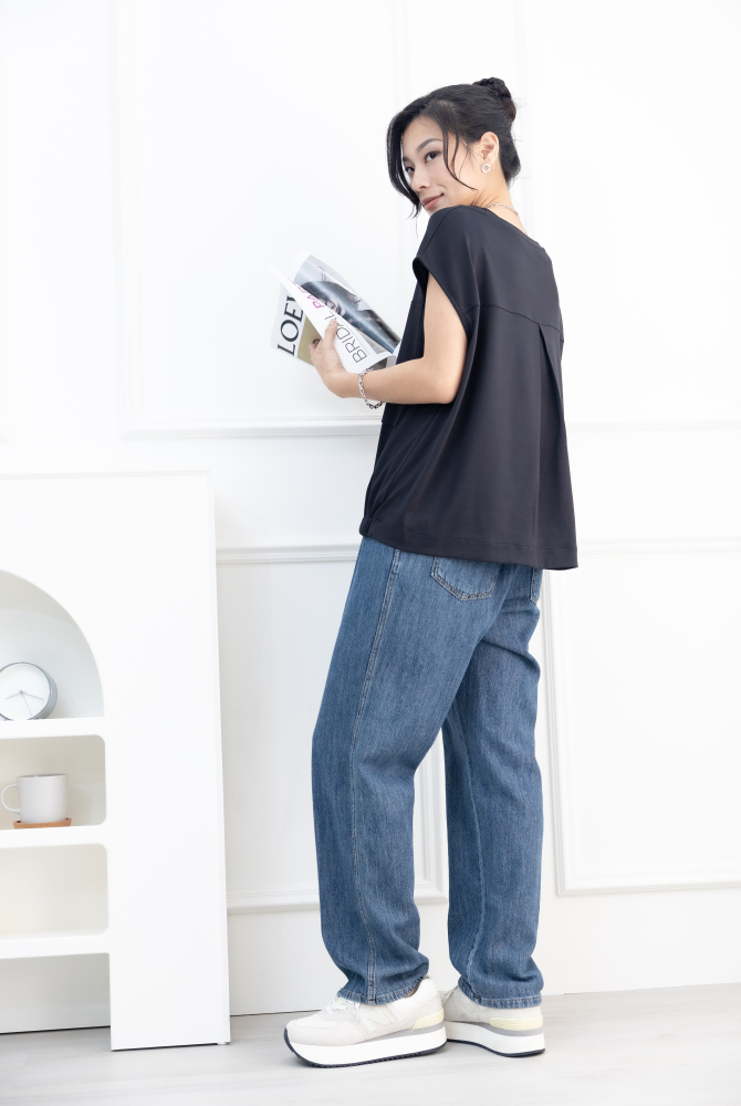 긴 바지 仿牛仔軟質長褲/淺藍色