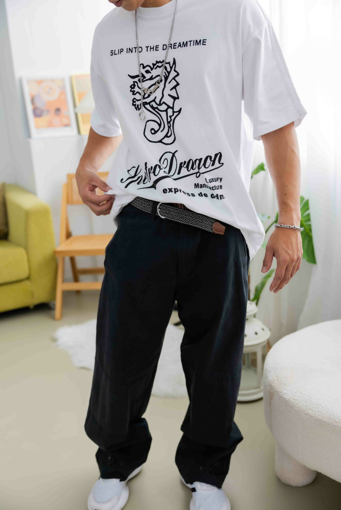 반팔 龍圖騰落肩短袖上衣