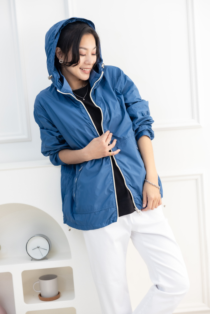 코트 多層次連帽長袖外套 / 藍色