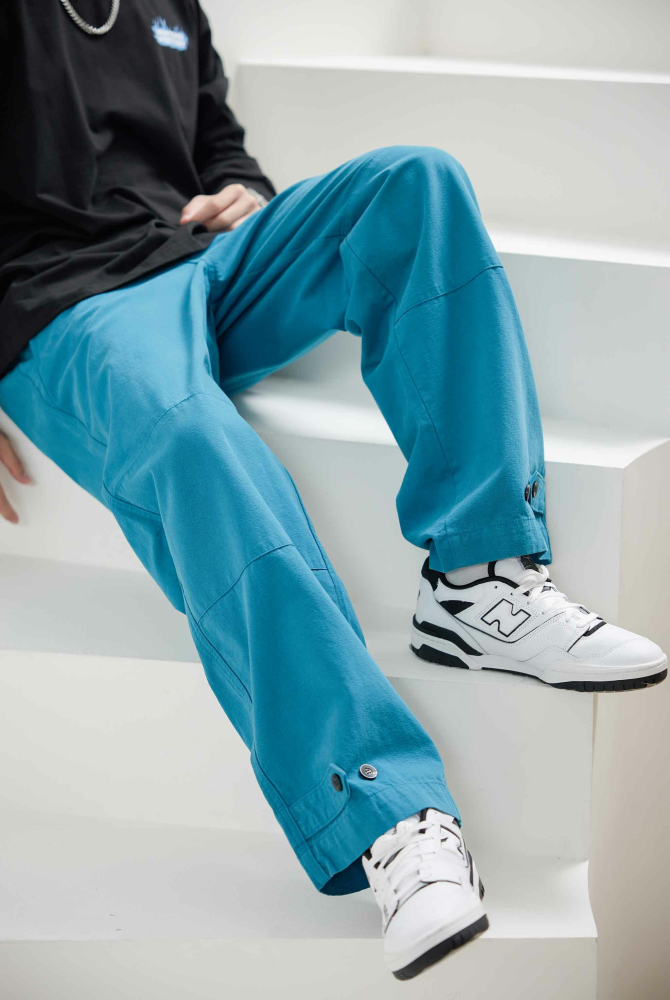 긴 바지 棉麻長褲/湖水藍色