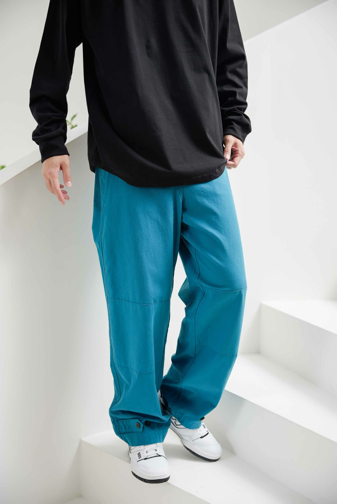 긴 바지 棉麻長褲/湖水藍色