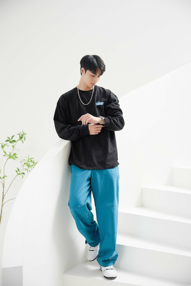 긴 바지 棉麻長褲/湖水藍色