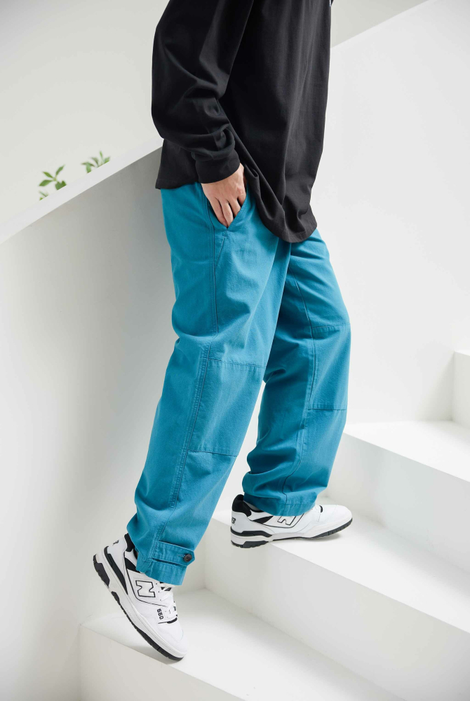 긴 바지 棉麻長褲/湖水藍色