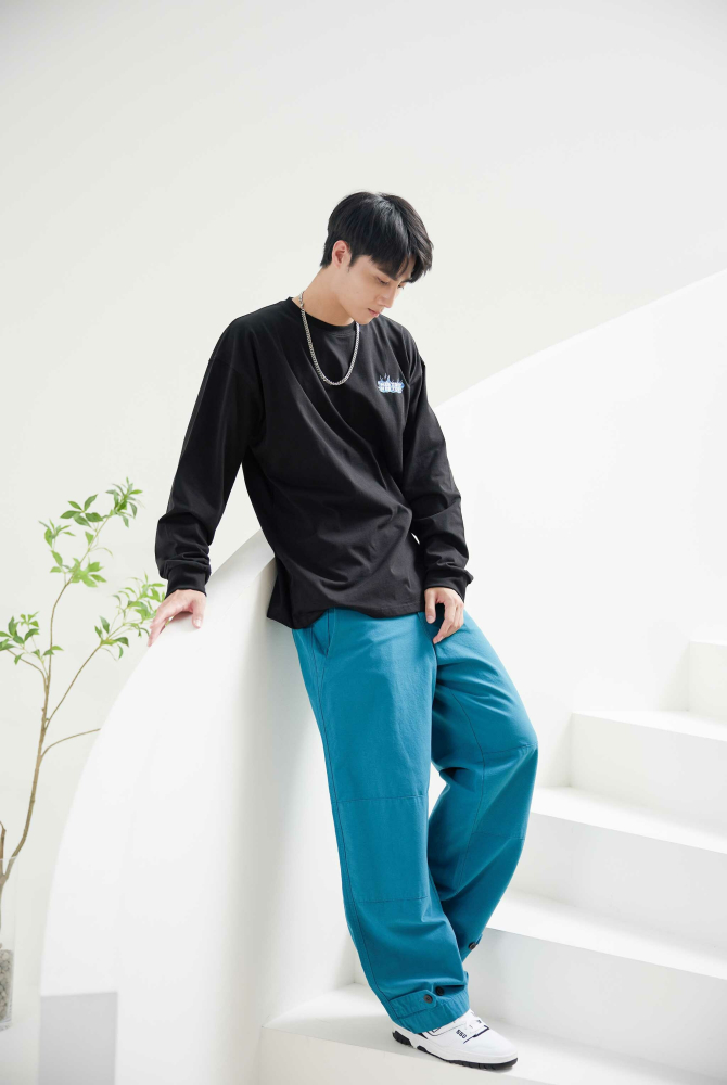 긴 바지 棉麻長褲/湖水藍色