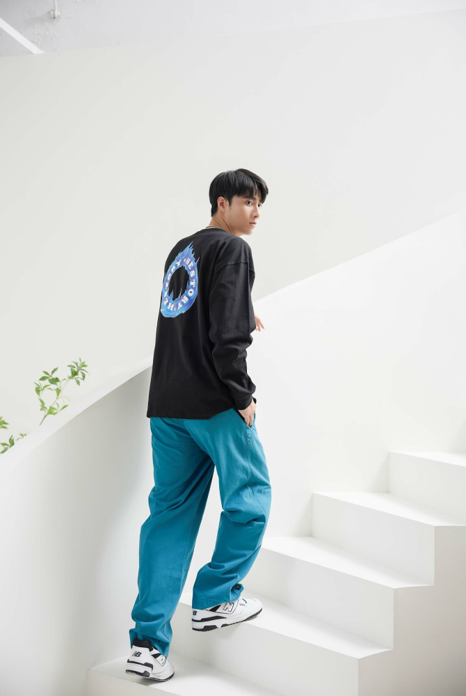 긴 바지 棉麻長褲/湖水藍色