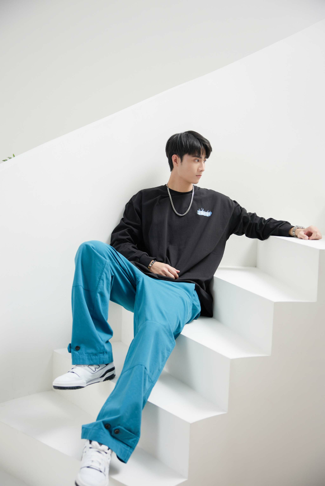 긴 바지 棉麻長褲/湖水藍色