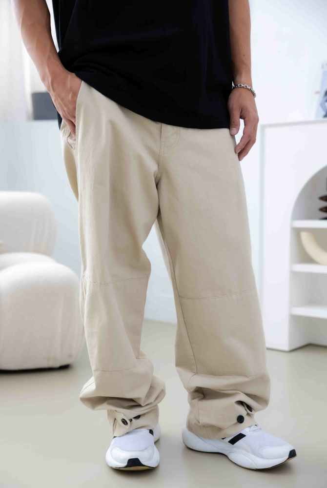 긴 바지 棉麻長褲/卡其色