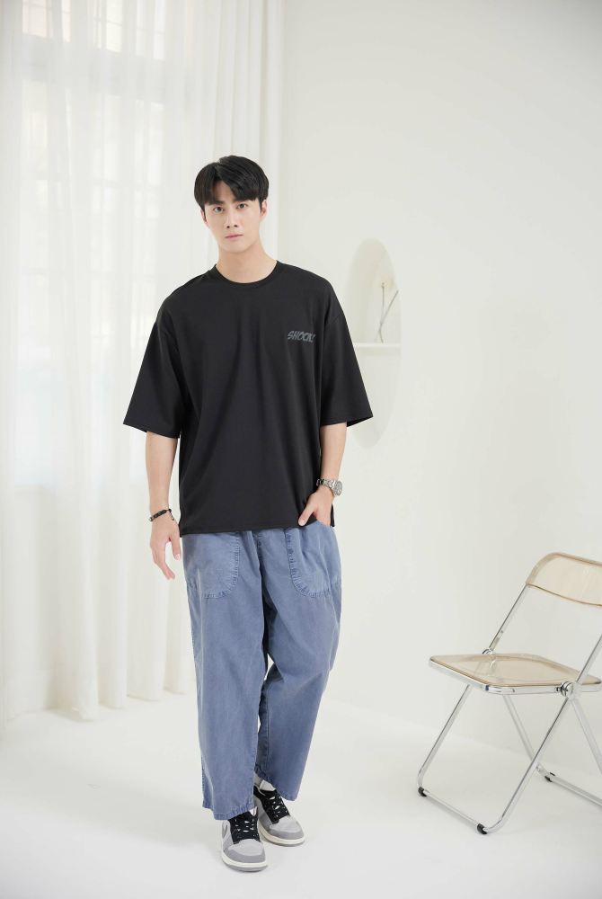 긴 바지 輕薄寬版長褲／藍灰色