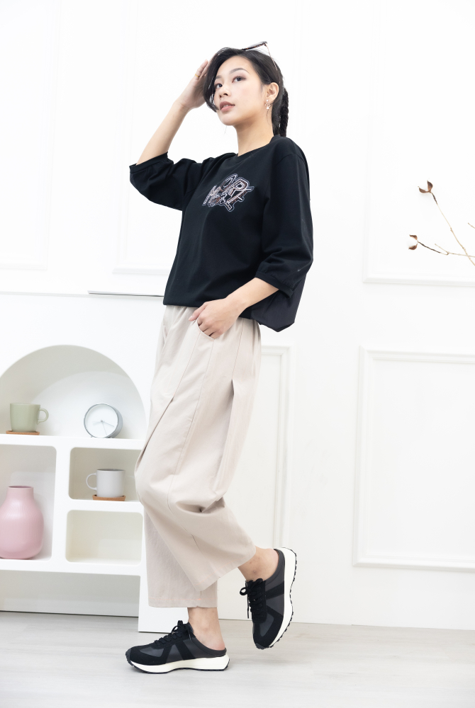 긴 바지 淺米色特色縫線長褲