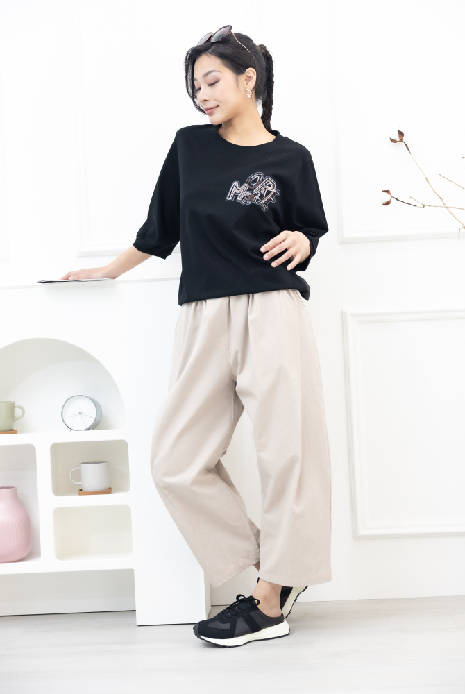 긴 바지 淺米色特色縫線長褲