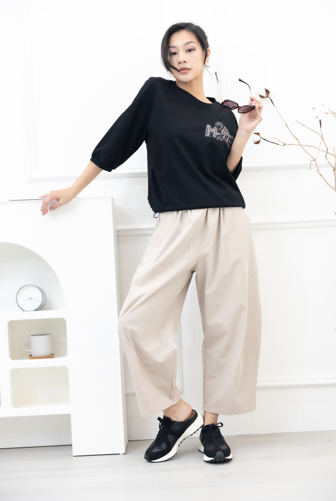 긴 바지 淺米色特色縫線長褲