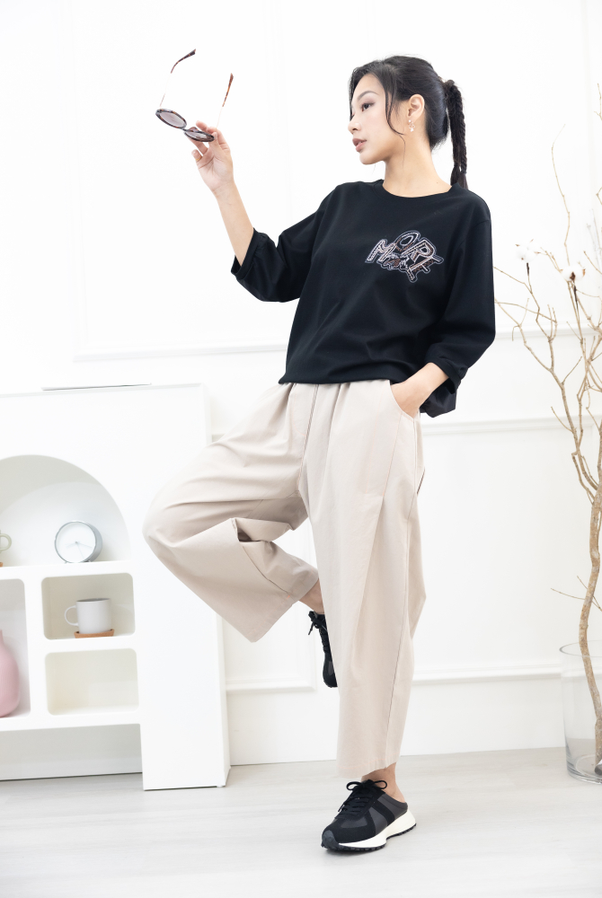 긴 바지 淺米色特色縫線長褲