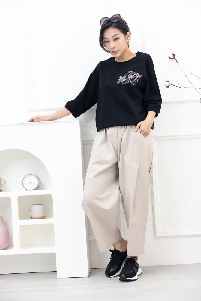 긴 바지 淺米色特色縫線長褲