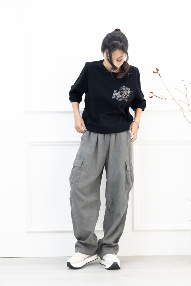 긴 바지 亞麻長褲 / 深灰色