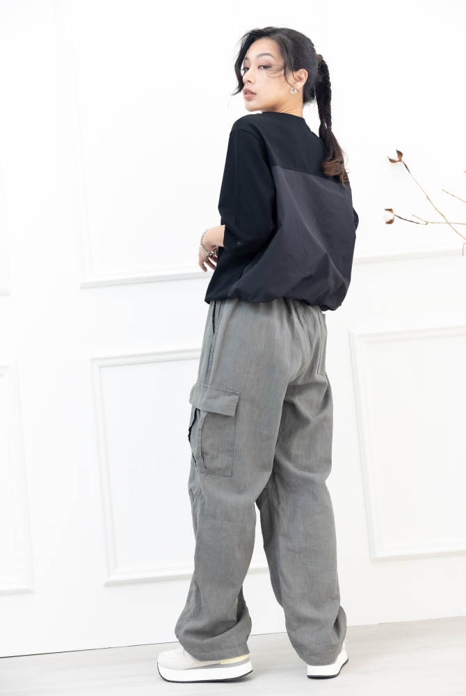긴 바지 亞麻長褲 / 深灰色