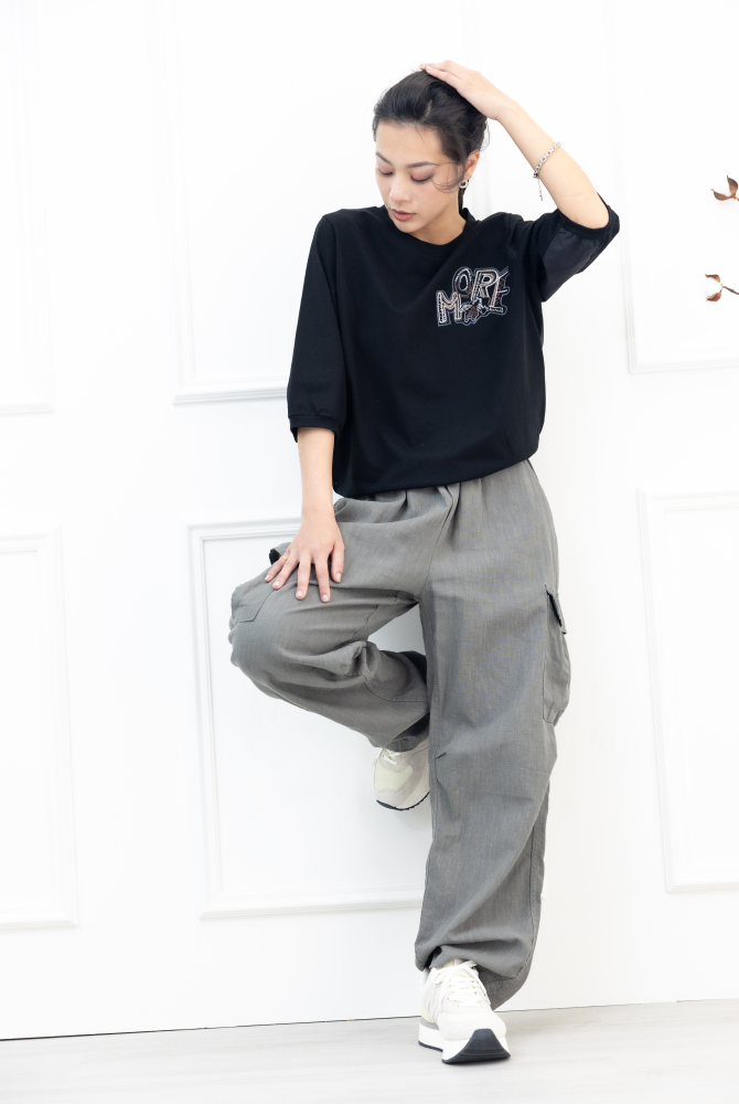긴 바지 亞麻長褲 / 深灰色