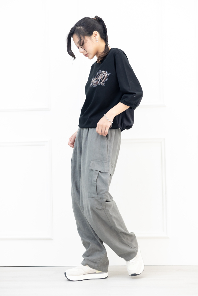 긴 바지 亞麻長褲 / 深灰色