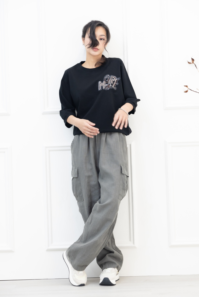 긴 바지 亞麻長褲 / 深灰色