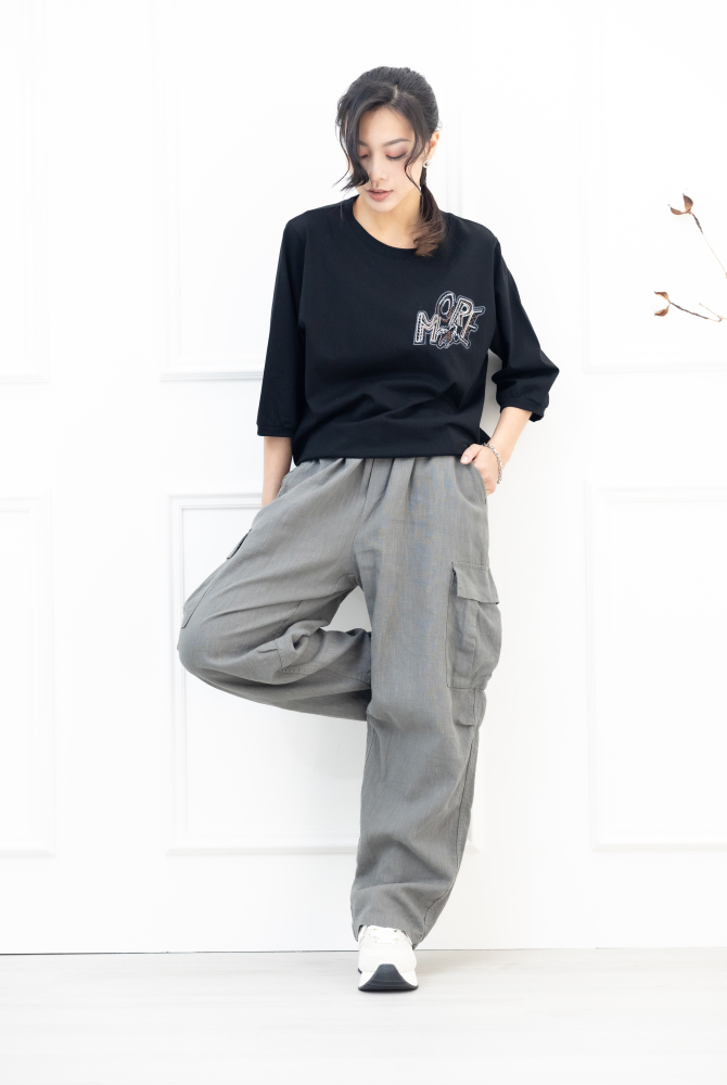 긴 바지 亞麻長褲 / 深灰色