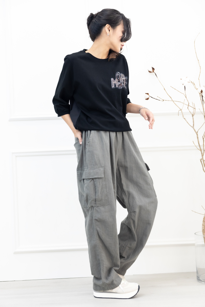 긴 바지 亞麻長褲 / 深灰色