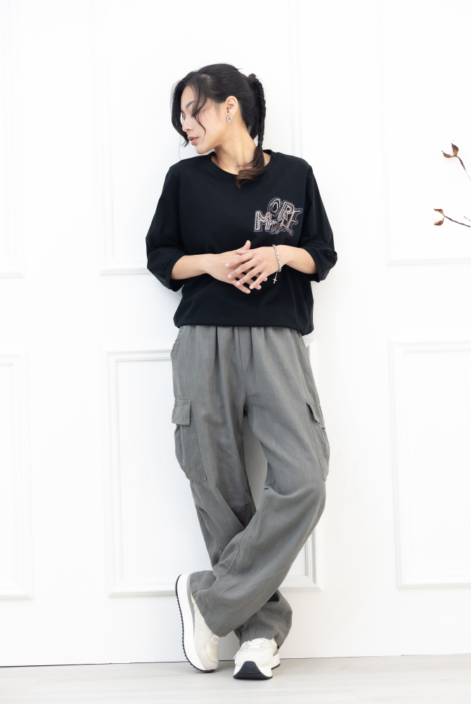 긴 바지 亞麻長褲 / 深灰色