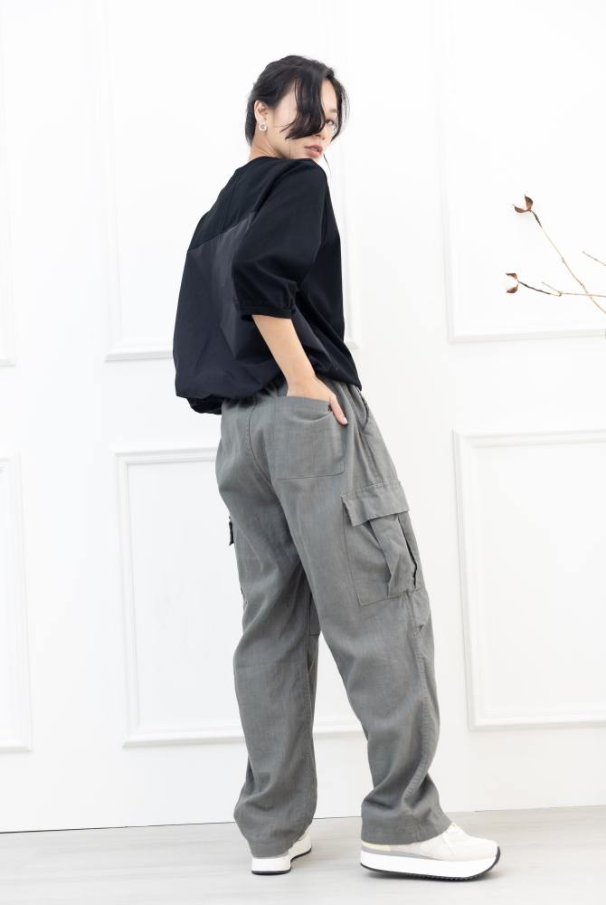 긴 바지 亞麻長褲 / 深灰色