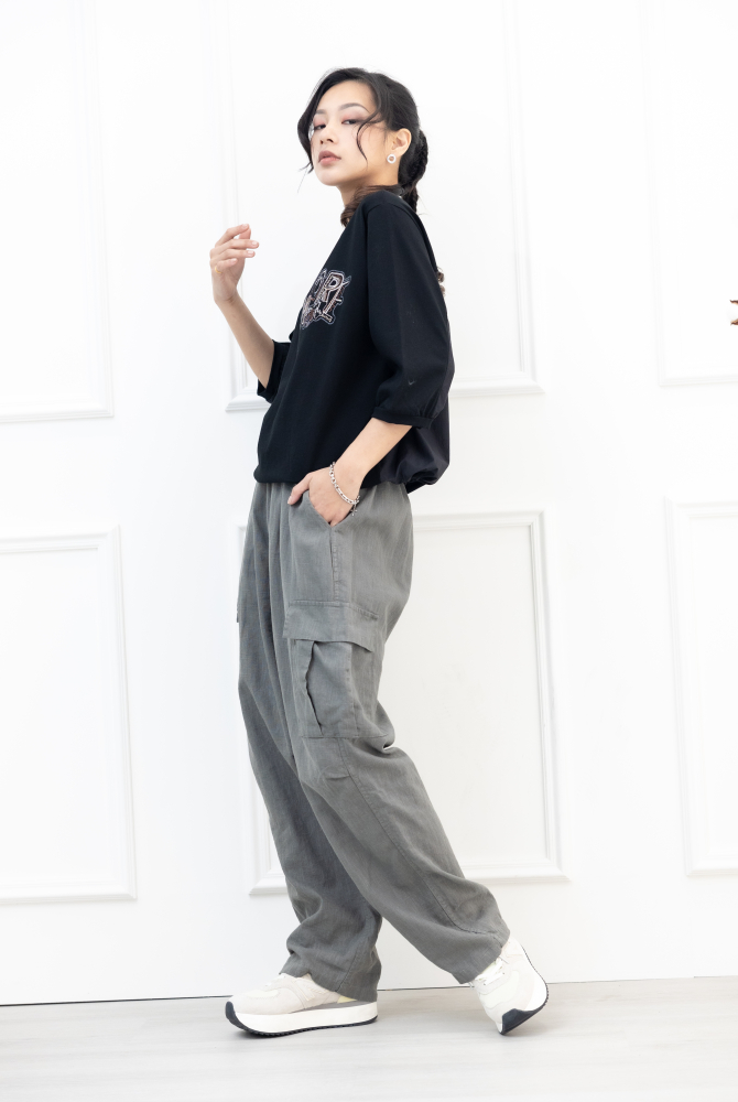 긴 바지 亞麻長褲 / 深灰色