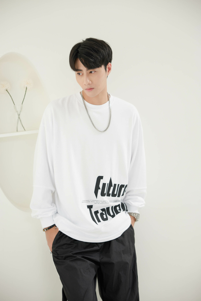 긴팔 造型下擺長袖上衣 / 白色