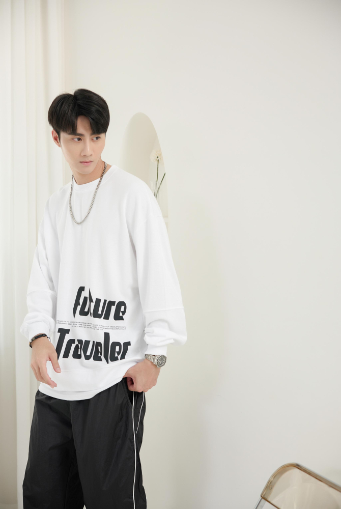 긴팔 造型下擺長袖上衣 / 白色