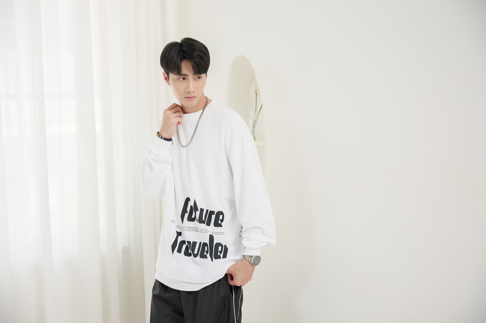 긴팔 造型下擺長袖上衣 / 白色