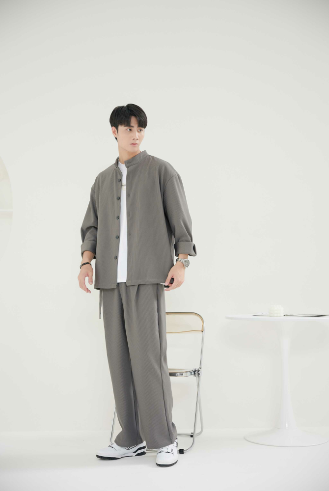 코트 直紋長袖外套 / 深灰色