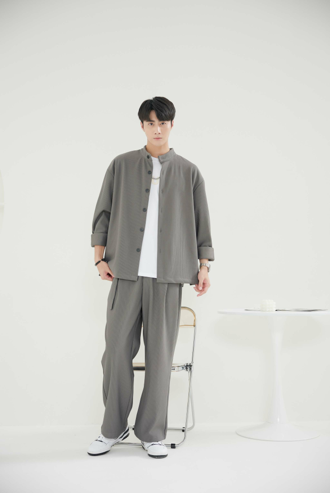 코트 直紋長袖外套 / 深灰色