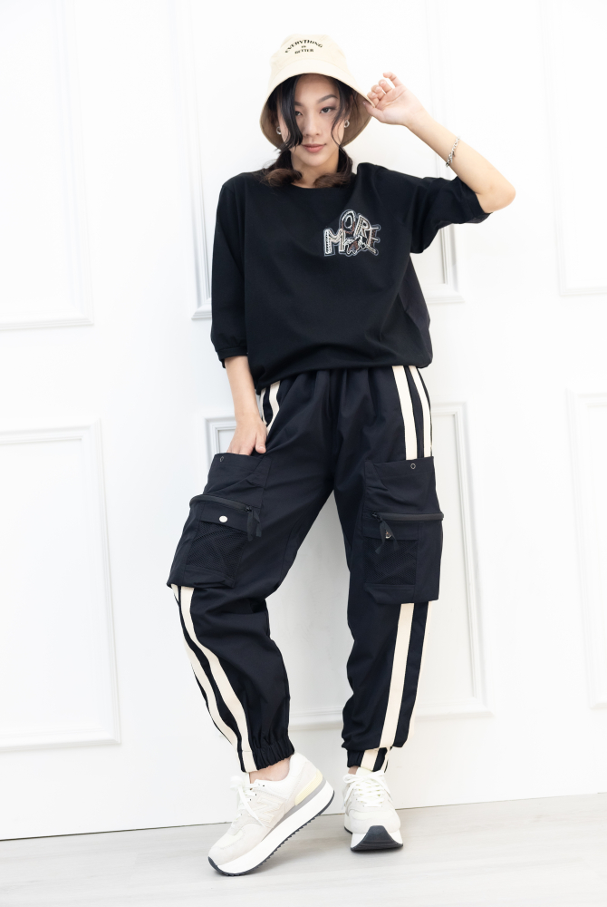 긴 바지 透氣堅挺線條長褲 / 黑色