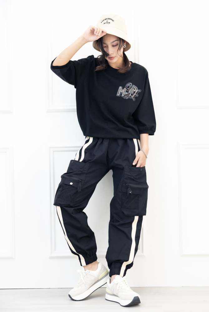 긴 바지 透氣堅挺線條長褲 / 黑色