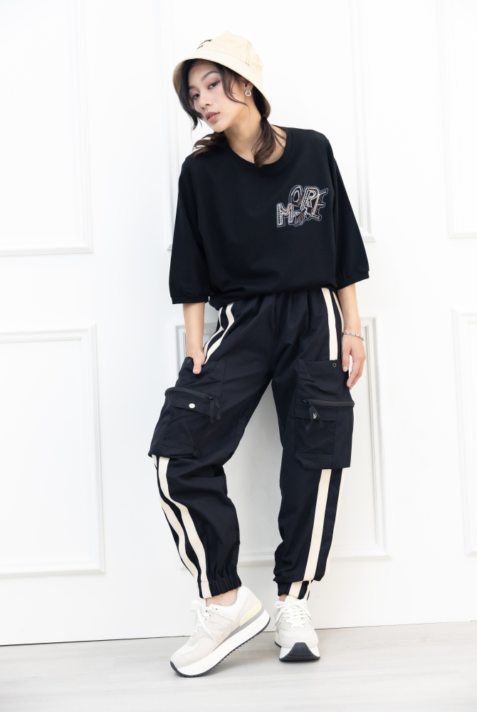 긴 바지 透氣堅挺線條長褲 / 黑色