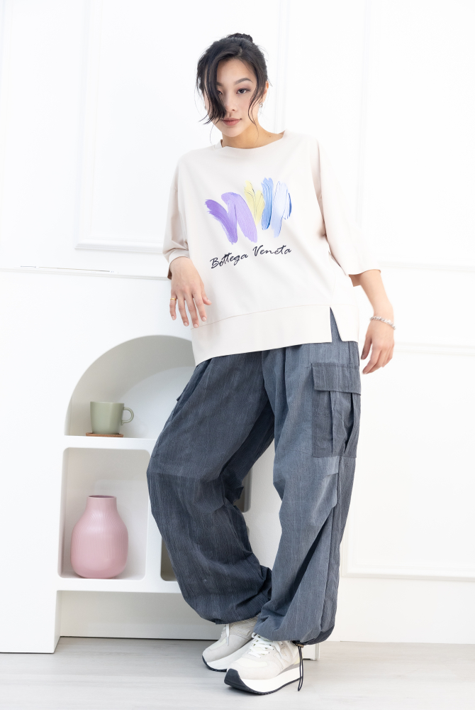 긴 바지 丹寧染色感長褲／深灰色