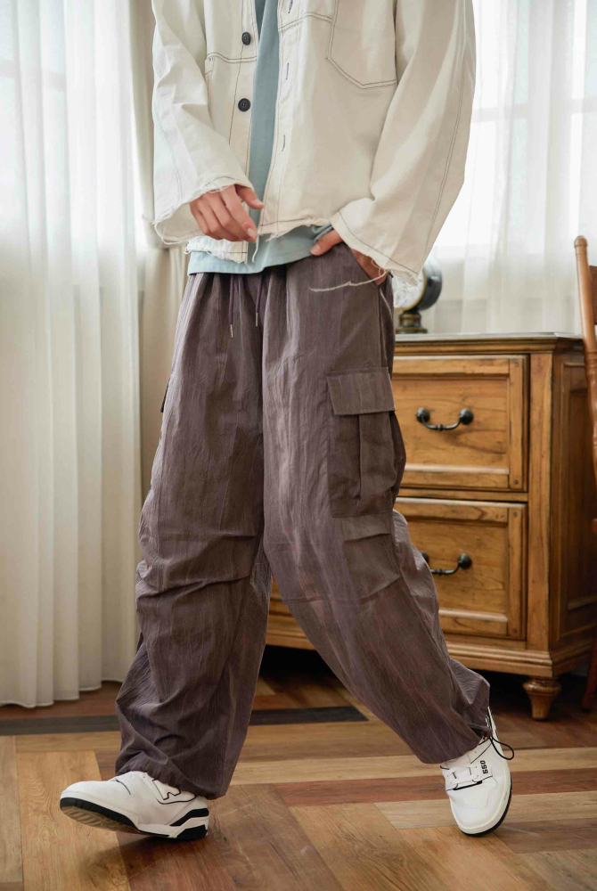 긴 바지 丹寧染色感長褲／紫藕色