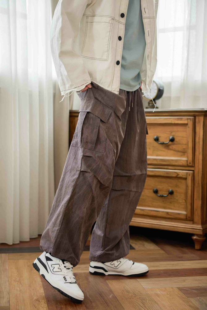 긴 바지 丹寧染色感長褲／紫藕色