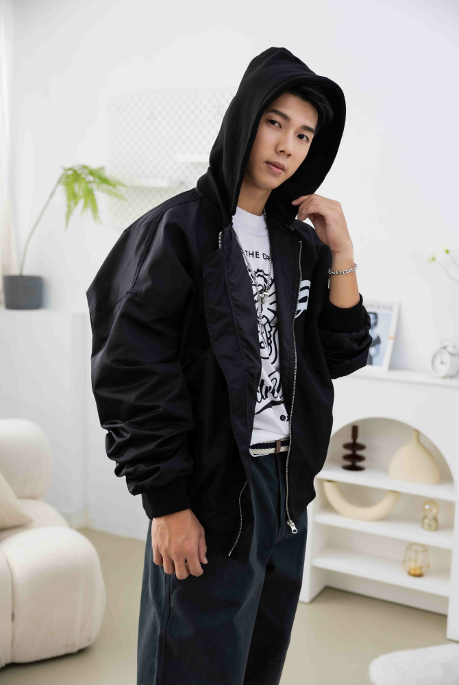 코트 連帽長袖外套 / 黑色