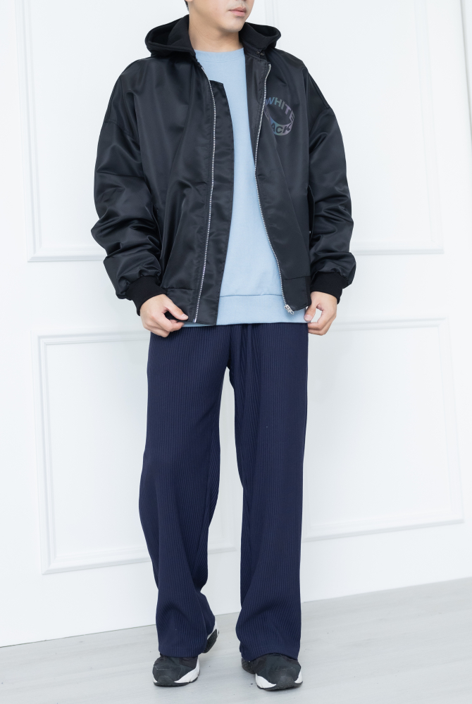 코트 防潑水拼棉質連帽外套 / 黑色