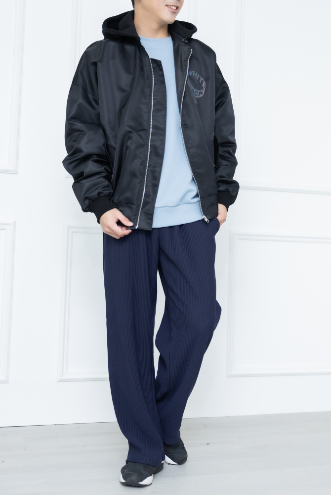 코트 防潑水拼棉質連帽外套 / 黑色