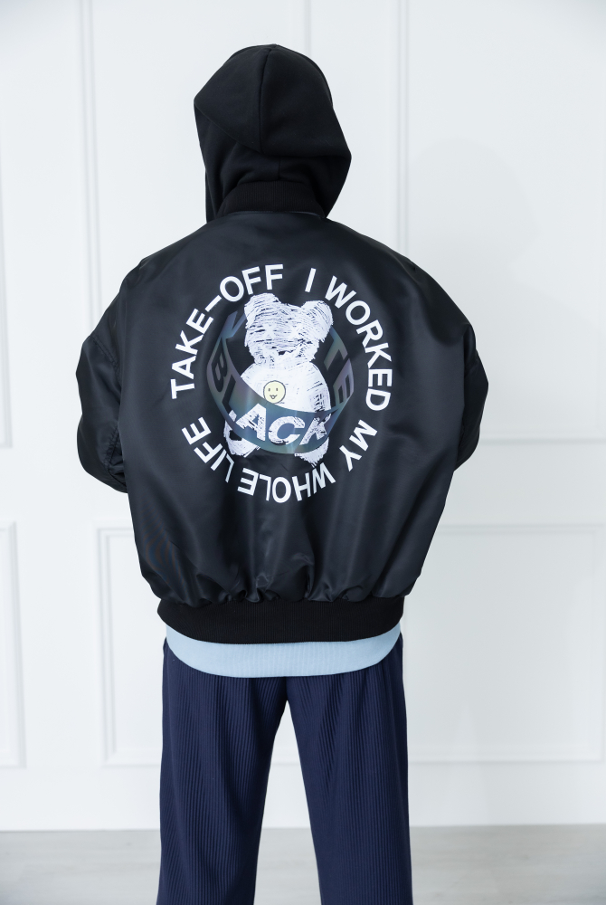 코트 防潑水拼棉質連帽外套 / 黑色