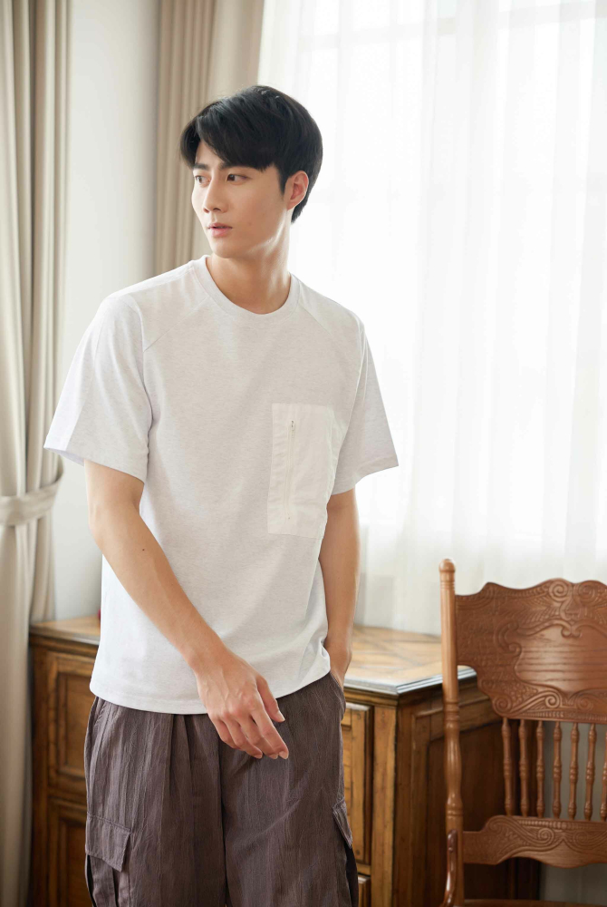 반팔 胸前口袋短袖上衣／白色