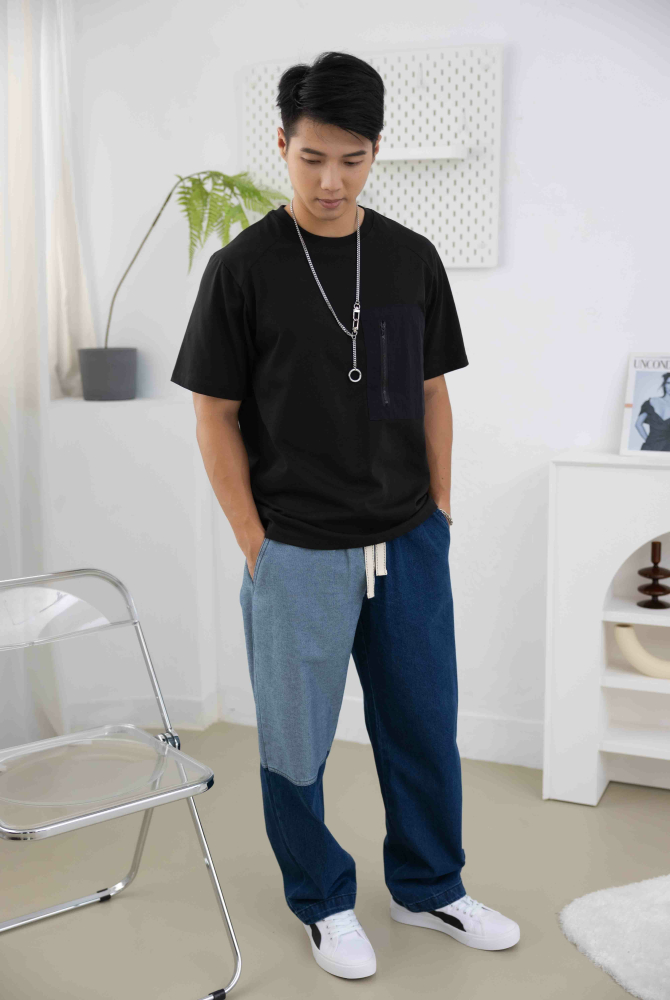 반팔 胸前口袋短袖上衣／黑色